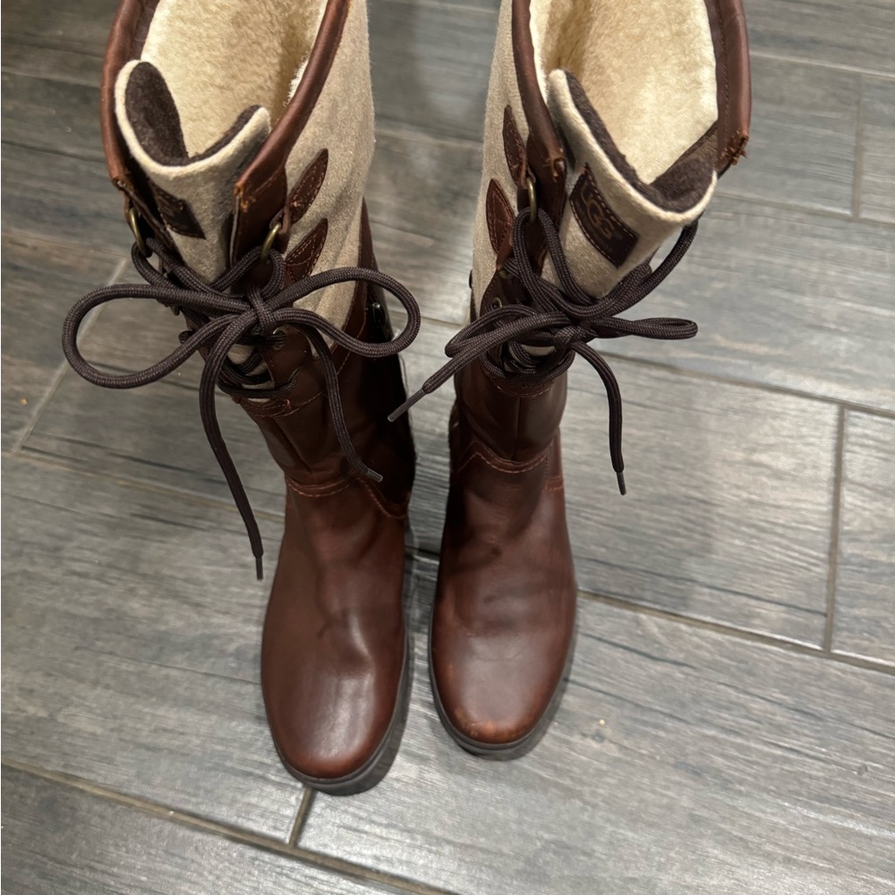UGG Women's Lace Up Boots in Brown and Cream